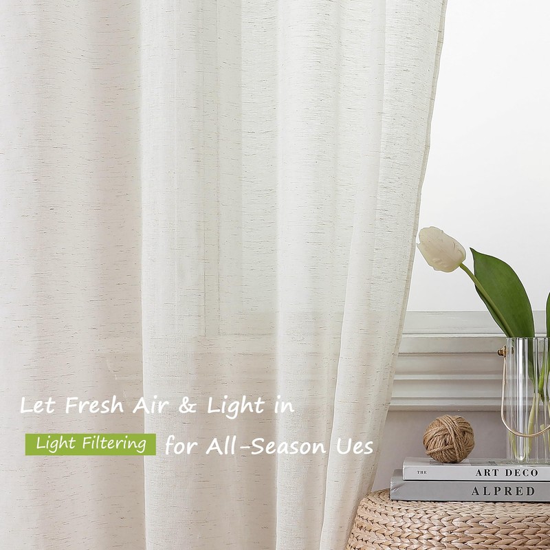 Simplebrand Natural Linen Textured Sheer Curtains 63 Inch Length 2