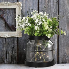 Farmhouse Lantern Vase Vintage Glass Flower Vases with Plants Babysbreath Lights Rustic Floral Arrangement Centerpieces Home Decor Hostess Housewarming Gift（Black）