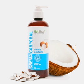 NATSHOP Crema Corporal Natural de Coco Orgnico y Vitamina E - Reparacion Intensiva e Hidratacin - 500 ml                                              