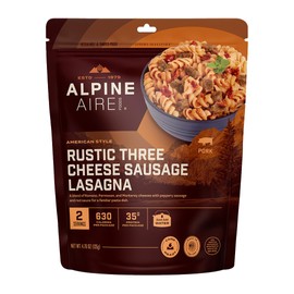 AlpineAire Foods Rustic Three Cheese Sausage Lasagna 4.76 Oz Freeze-Dried Meal, High Protein 35g, 2 Servings, Made in USA, 5 Years Shelf Life Easy to Prepare for Camping & Outdoor Adventures Pack of 1