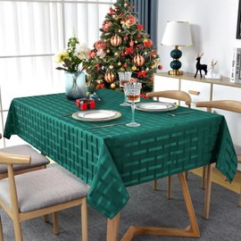 SASTYBALE Christmas Rectangle Tablecloth Spillproof Wrinkle Resistant Vintage Table Cloth Checkered Fabric Table Cover for Kitchen Banquet Party Tabletop Use (Oblong,132 x 178cm (4-6 Seats),Green)