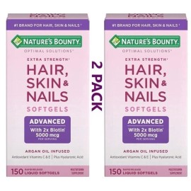 Nature’s Bounty Hair Skin & Nails Collagen 2 x Biotin Argan-Infused 300 Softgels (2x150) Non-GMO