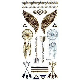 5 Sheets Temporary Gold and Silver Tattoos Feather Tattoo Bracelet Tattoo Metallic 5