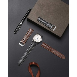 TRISTRAPS Crocodile Leather/Genuine Leather Watch Band 18mm/19mm/20mm/21mm/22mm/23mm/24mm Leather Clasp Buckle Watch Strap Replacement Band (20mm, Cowhide Blue)