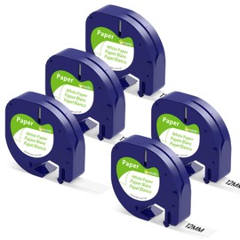 5 Pack Label Tapes for Dymo LetraTag 91200/91220 S0721510/S0721520 Paper Label Cassette Black Print on White 12mm x 4m Compatible with Dymo LetraTag LT-100H LT-100T LT-110T QX 50 XR XM 2000 Plus