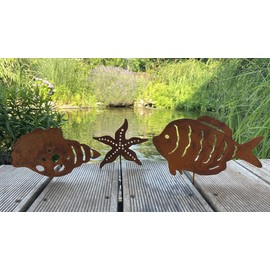 LB H&F Set of 3 Garden Stakes, Maritime Decorative Garden Decoration, Rust Stakes, Fish/Starfish/Shell, Rust, Metal, Weatherproof (Set of 3, 2)