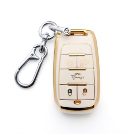 CHQLPBF Funda para llave RAM para coche, con llavero de moda, para Dodge RAM 1500 2500 3000 2019 2020 2021 2022 (6 botones, blanco)