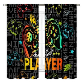 Gaming Curtains for Kids Boys Teens Bedroom, Colorful Game Controller Gamer Window Drapes for Living Room Nursery Playroom Decor Graffiti Gamepad Video Game Room Curtains Treatmens, 42"x45" Inch