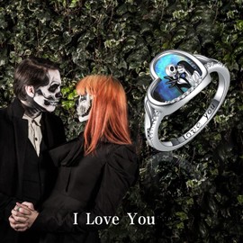 LILALO Nightmare Rings Sterling Silver Abalone Shell Jack and Sally Rings Jack Skellington Jewelry