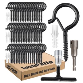 LushPatio String Lights Screw Hooks for Hanging, Ceiling Hooks for Hanging Solar,Outdoor String Lights, Plant Hangers Outdoor with Safety Buckle Design for Backyard Porch Patio - 55 Pack, Black