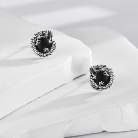 AXOMY Dragon Earrings 925 Sterling Silver Black Onyx Punk Stud Earrings Dragon Jewelry Gifts for Men, 15*15 mm, Sterling Silver, No Gemstone