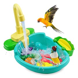 Pet Bath Tub for Bird Parrot,Parrot Automatic Bathtub with Faucet Bird Shower Bathing Tub Bird Feeder Bowl,Birdbath Bowl with Fountain Pump Bird Automatic Bathtub Swimming Pool Toy (Green)