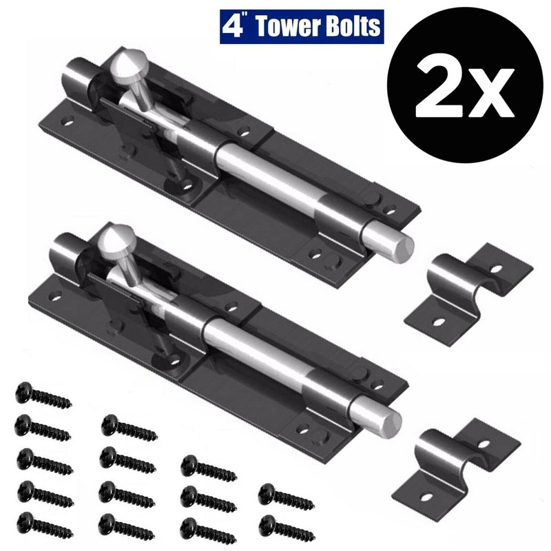 2X Orbitron Garden Gate Shed Sliding Door 4"Tower Bolt Black