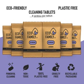 Eco Family, Bathroom Cleaning Tablets Refill (6x 8g) | Eco-Friendly, Plastic-Free, Non-Toxic, Cruelty-Free | Lavender Scent | For All Bathroom Surfaces | Dissolve in Water