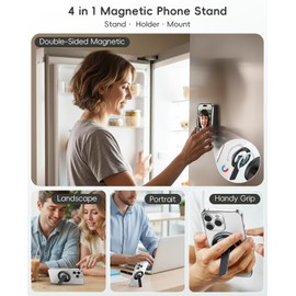 Magtame Double-Sided Magnetic Phone Stand Grip, Strong Magnetic Kickstand Desk Holder for Mag&Safe and Smartphone, Foldable Adjustable Design, Black