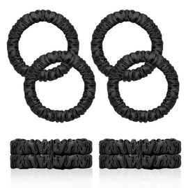 4 Pcs Silk Scrunchies | Silk Hair Ties | Satin Scrunchies | Elastic Hair Bands | Hair Bobbles | Hair Scrunchies for Women | Hair Ties No Damage | 4 Pcs Black Hair Ties