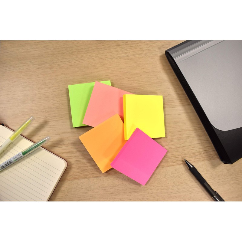 Sticky Notes - 12 Pads Bright Assorted Coloured Removable 76x76mm