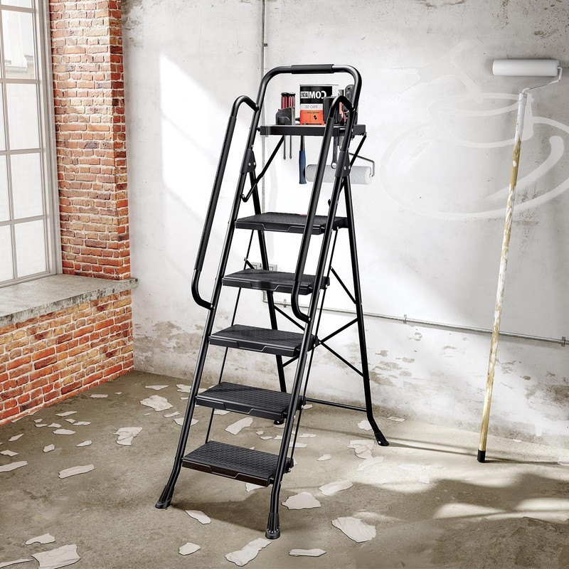 KINGRACK 5 Step Ladder, Folding Step Stool for Adult with