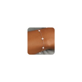 FUNEIA Dainty Silver Gold Bracelets for Women Trendy Non Tarnish 14K Gold Plated Waterproof Diamond Bracelets Cute Stackable Heart Butterfly Clover Cross Evil Eye Charm Bracelet Stack Jewelry Gifts