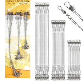 Fishing Leaders Kit Saltwater, 60pcs Stainless Steel Wire Leaders with Swivels Snaps Fishing Line Leader Fishing Tackle Lure Bait Rig Hooks Connector 6/8/10inch