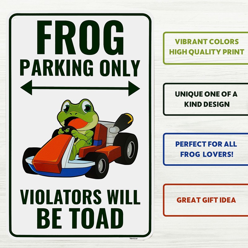 Venicor Frog Parking Sign Decor - 9 x 14 Inches