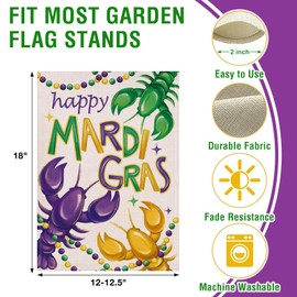 Artofy Happy Mardi Gras Crayfish Small Decorative Garden Flag, New Orleans Carnival Crawfish Lobster Brads Yard Lawn Outside Decor, Celebration Party Outdoor Home Decoration Double Sided 12 x 18