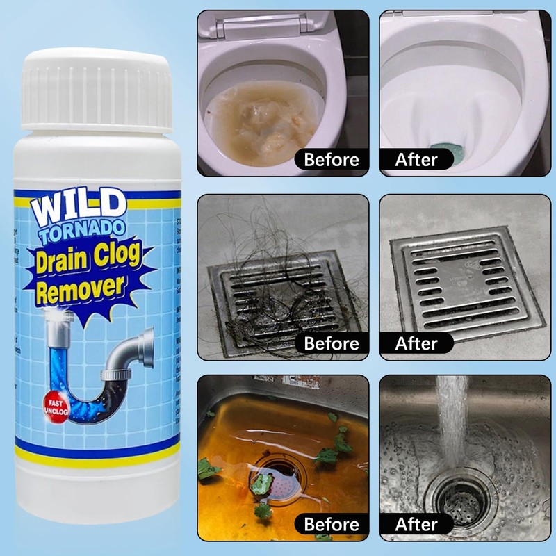 Sink and Drain Cleaner Powder Kit, Fast-Acting Clogged Pipe Opener