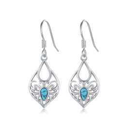 OHAYOO - arete colgantes de mariposa para mujer, plata de ley S925, aretes de mariposa con gota de agua, turquesa para hija, novia, mamá, Plata de ley, Turquesa