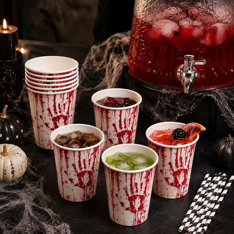 Halloween Disposable Tableware for Horror Parties – Bloody Handprint Paper