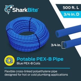 SharkBite 3/4 Inch x 500 Feet Blue PEX-B, PEX Pipe Flexible Water Tubing for Plumbing, U870B500