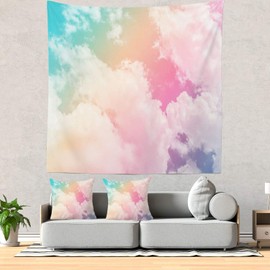Batmerry Sun Cloud Pastel Tapestry, Blue Yellow White Pink Rainbow Colorful Nature Hippie Trippy Tapestry Wall Art Meditation Decor for Bedroom Living Room Dorm, 59.1 x 59.1 Inches