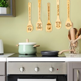 5PCS Cow Wooden Cooking Spoons Set Cow Gifts for Women Cow Kitchen Decor Bamboo Cooking Utensil Spoons for Housewarming Wedding Anniversary Thanksgiving Christmas Gifts Mom Women Cow Lovers Gift