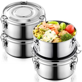 Skybooly 4 Pcs Stainless Steel Bento Box 22 oz Reusable 304 Stainless Steel Food Storage Containers with Lockable Clips to Leak Proof, Dishwasher Safe