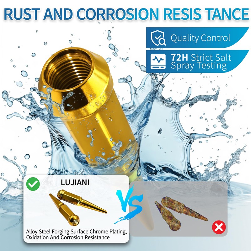 LUJIANI M14X1.5 Gold Wheel Spike Lug Nuts, 32 PCS Lug