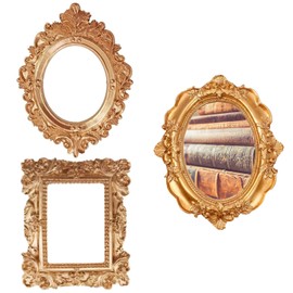 SZQIUNUBI Vintage Oval Picture Frame, Retro Set of 3 Picture Frames, Antique Vintage Picture Frame, Resin Golden Oval Desktop Photo Frame, Photo Frame, Jewellery Display for Home, Wedding, Room