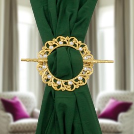 HEVSTIL Classical Style Quality Curtain Tieback Gold Curtain Tie with Rod Plastic Curtain Buckle Drapery Holdbacks Curtain Panel Holdbacks for Window Decoration,Set of 2