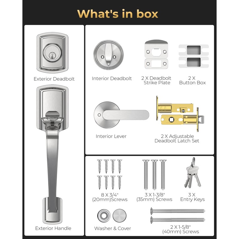 Mensarix Front Door Handle and Deadbolt Set for Right &