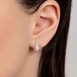 HENRYKA Peruvian Pink Opal 925 Sterling Silver Stud Teardrop Earrings | Essential Simple Minimal Natural Gemstone Earrings | Bridesmaid Jewellery | Birthstone Gift