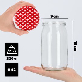 KADAX Preserving Jars 760 ml with fi82 mm Screw Lids, Screw Jars, Large Jars with Twist Off Lid, Preserving Jars for Cucumbers, Preserving Jars, Preserving Jars (Heart, Pack of 24)