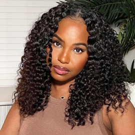 HIRIREMY 13x4 HD Deep Wave Lace Front BOB Wigs For Black Women Human Hair Pre Plucked Wear And Go Glueless Deep Wave Frontal BOB Wig Human Hair Wet And Wavy Short Curly BOB Wigs 16 Inch