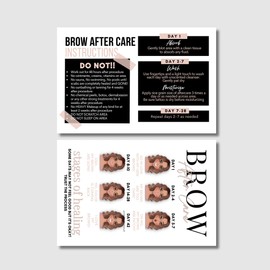 PMU Eyebrow Powder Brow Microblading Aftercare Instruction Cards - 4x6 Inches - Front and Back Stages of brow healing (White and Tan)