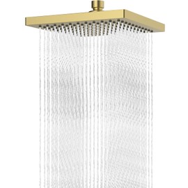 Hibbent Rain Shower Head (200 x 200 mm), Stainless Steel Rain Shower Head, Square Built-in Shower Heads, Economy Shower Head, Rain Shower, Swivelling Jet Angle, Lush Shower Experience, Brushed Gold