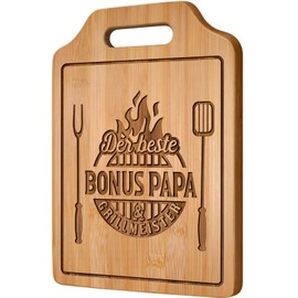 Giftasy Bonus Papa Geschenk - Bambus Schneidebrett mit Spruch, Personalisiert Geschenke für Stiefvater, Gifts for Dad, Vater Geburtstagsgeschenk, Weihnachten