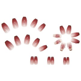 24PCS Press on Nails，Fake Nails， Glue on Nails， Reusable Short Long French Tips False Nails Acrylic Stick on Nails for Women Girl (Gradient Butterfly)