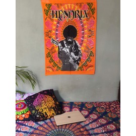 ICC Jimi Hendrix Guitar Poster Wall Hanging Trippy Tapestries 30 x 40 Inches Jimmie Hendrix Rock legend Music Tapestry Jimmy Bohemian Decoration Psychedelic Hippie Large Vintage Decor Orange