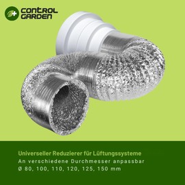 Control Garden Universal Reducer for Ventilation Systems, Coupling for Ventilation Ducts, Diameter 80, 100, 110, 125, 150 mm, Pipe Reducer White
