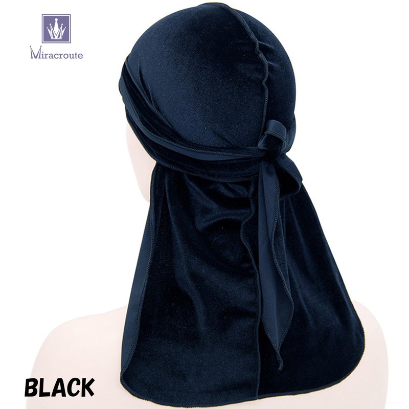 Miracroute Velvet Fabric Durag Hip Pop Dance DU-RAG Black White