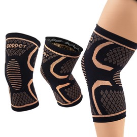 Pack of 2 Copper Knee Brace Men and Women, Compression Bandage Knee Brace Helpful Recovery for Meniscus Tears, for Meniscus, Osteoarthritis, ACL, Weight Sports, Gym, Running (M)