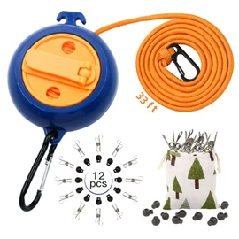 Caudblor Portable Camping Clothesline Cord,Retractable Travel Clothes line, Laundry Drying Rope for Hotel Trip, Cruise, Outdoor, with 12Pcs Stoppers, Windproof Clothespins
