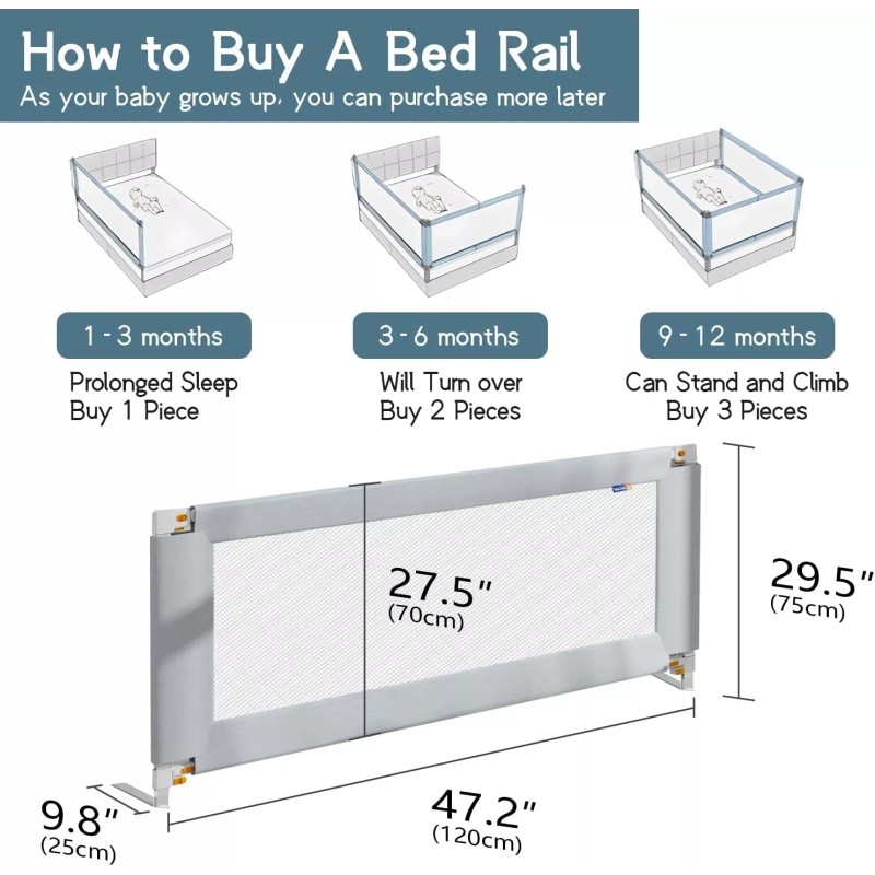 M-CASTLE Toddlers Bed Rails Liftable Crib Guardrail 47 Inch, Single